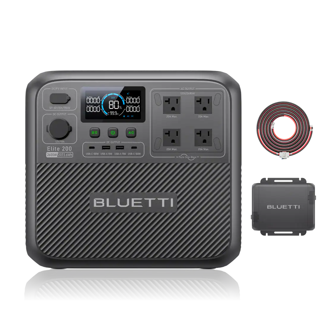 BLUETTI Elite 200 V2+ Charger 1 1 Elite 200 V2 + BLUETTI Charger 1 portable power station bundle with fast vehicle charging for home backup, camping and off-grid power